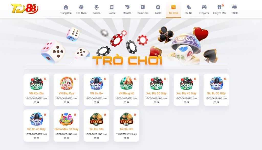 Các game tài xỉu tại TD88